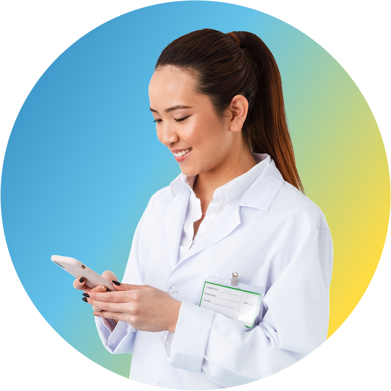 Doctor looking at celphone